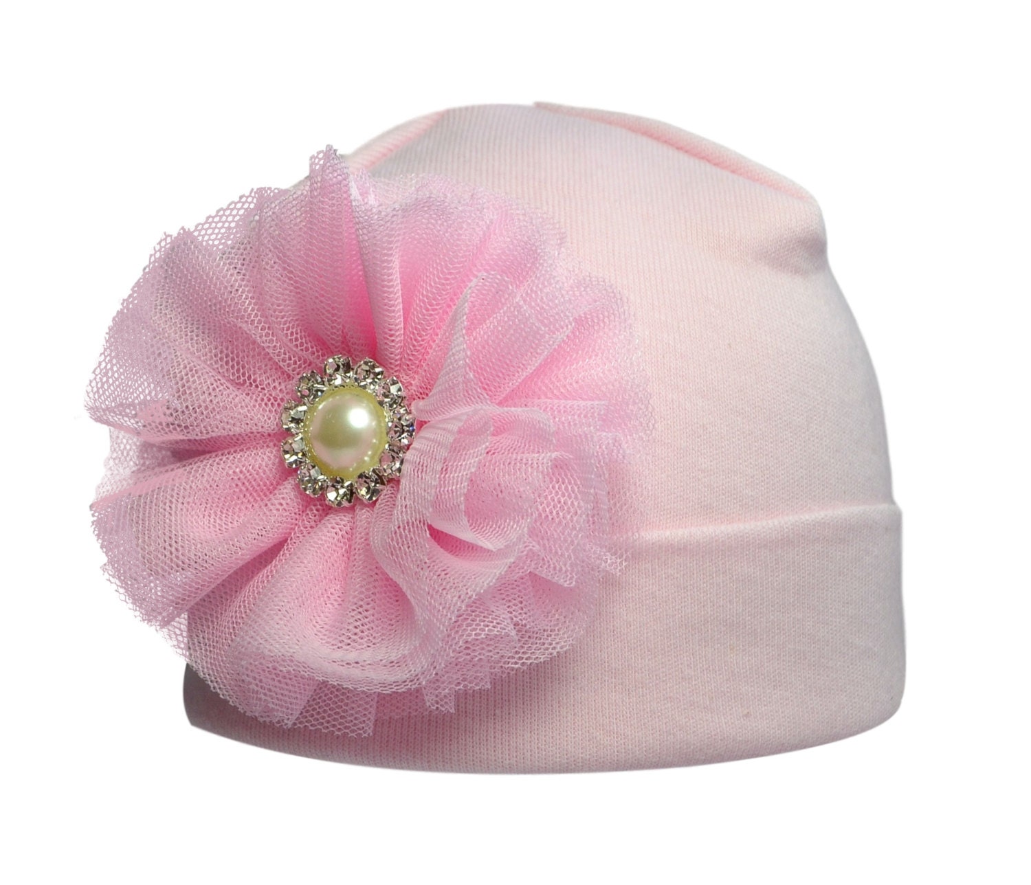 Newborn Baby Girls Pink Hospital Hat with Jeweled Pearl Tulle Etsy