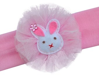 Felt Puffy Bunny Tulle Flower Baby Headband - Two Sizes Available