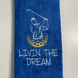 Personalized golf towel with golfer and ball (your words or personalization)