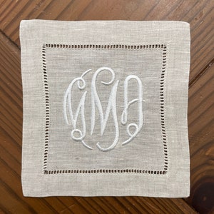 Monogrammed Personalized Embroidered Linen Cocktail napkin