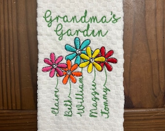 Flower Garden personalized kitchen or bathroom hand towel