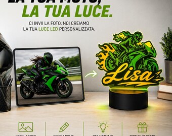 Spersonalizowany znak LED na motocykl ze zdjęcia. Spersonalizowana lampa motocyklowa drukowana w 3D | Spersonalizowany znak z imieniem na motocykl | Dekoracja garażu | Prezent dla motocyklisty