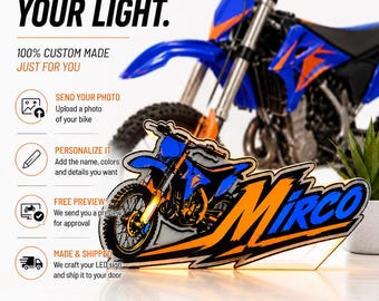 Custom Dirt Bike LED Sign | Personalized Motorcycle Lamp from Your Photo | Enduro Name Light | Motocross Gift | Garage Decor