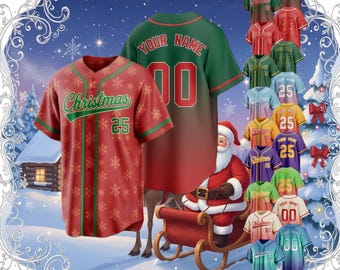 Custom christmas Baseball Jersey,Personalized Printed stitched Team Name Number logo,Team Sport shirt Wedding Gift for kid Toddler Women Men