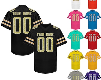 Camiseta de fútbol personalizada con lentejuelas brillantes y brillantina, camiseta de fútbol cosida e impresa, uniforme deportivo de equipo personalizado para hombres, mujeres y adultos, regalos para fanáticos