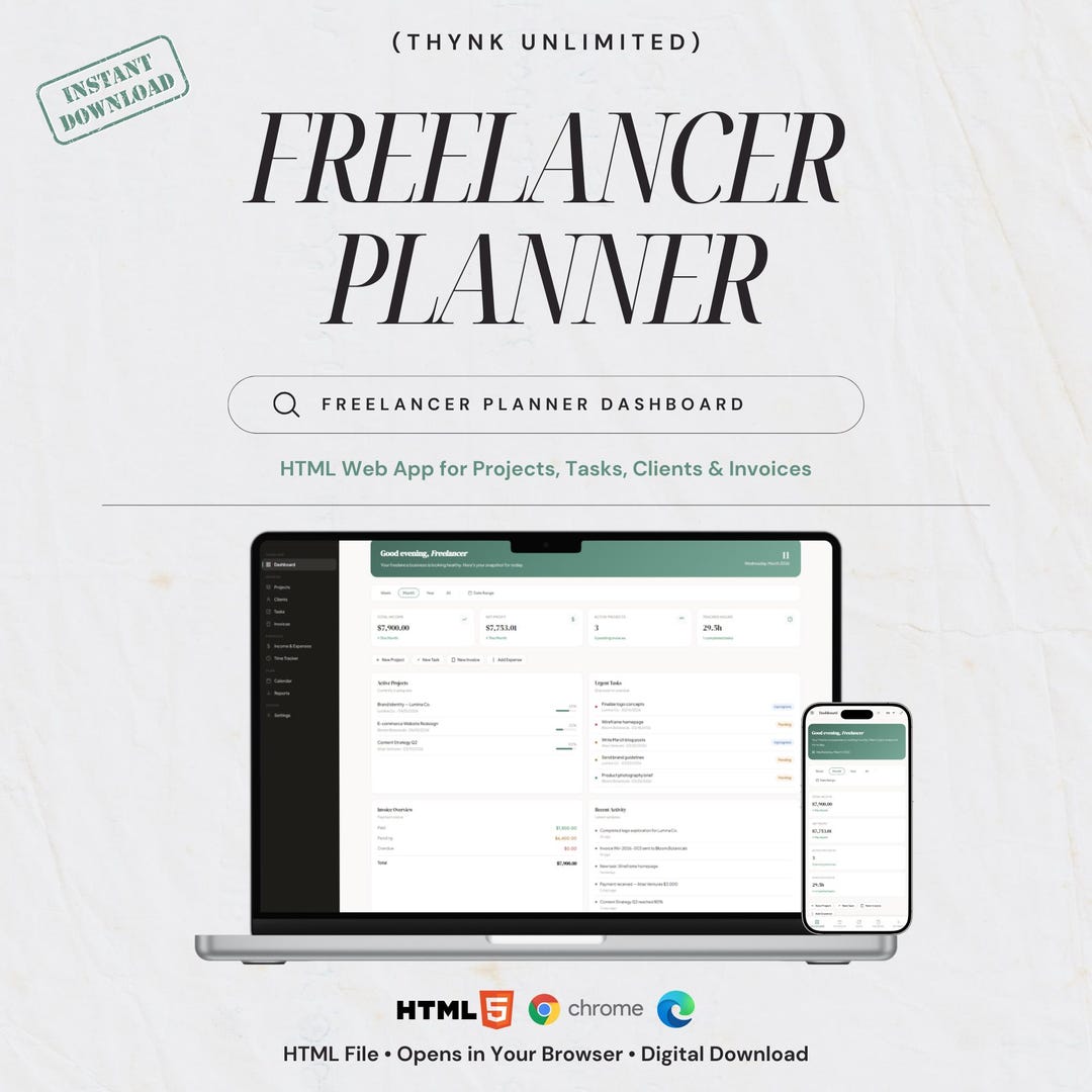 Freelancer Planner HTML Web App, Project Task Client Invoice Tracker ...