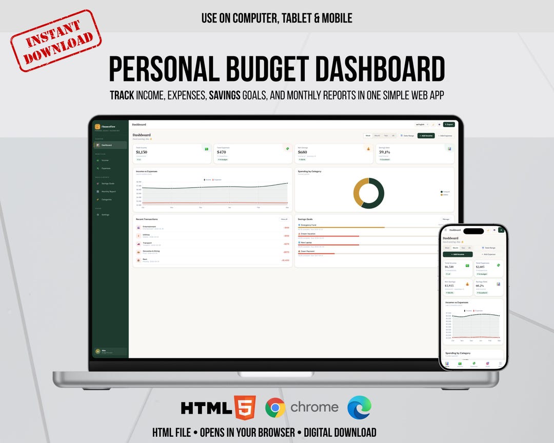 Personal Budget Dashboard | Expense & Income Tracker | HTML Web App ...