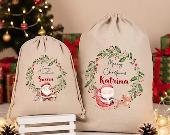 Aangepaste naam kerstzak, gepersonaliseerde kerstmanzak, grote kerstzak, kerstsok, kerstavondtas, aangepaste kerstcadeautas