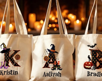 Custom Name Halloween Tote Bag,Trick Or Treat Tote Bag,Kids Halloween Tote Bag,Halloween Squad Totes,Candy Tote Bags,Halloween Gift