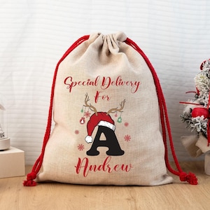 Personalised Santa Sack,Large Christmas Sack,Personalised Christmas Toy Sack Name Initial,Christmas Gift Bag,First Christmas Gift for Kids