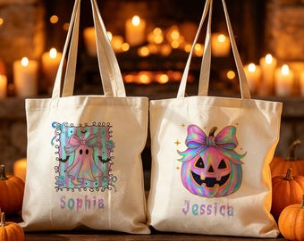 Custom Name Halloween Tote Bag,Trick Or Treat Tote Bag,Halloween Squad Totes,Kids Halloween Tote Bag,Candy Tote Bags,Halloween Gift