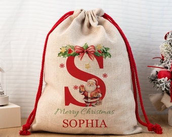 Personalised Santa Sack,Large Christmas Sack,Personalised Christmas Toy Sack Name Initial,Christmas Gift Bag,First Christmas Gift for Kids