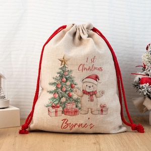 Personalizowany worek Mikołaja, luksusowy bawełniany worek lniany na Boże Narodzenie, worek na zabawki, personalizowana skarpeta, prezenty dla dzieci, uroczy wigilijny wieczór