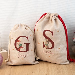 Personalised Santa Sack,Christmas Sack,Personalised Christmas Toy Sack with Name & Initial,Christmas Gift Bag,Xmas Gift Sack for Children