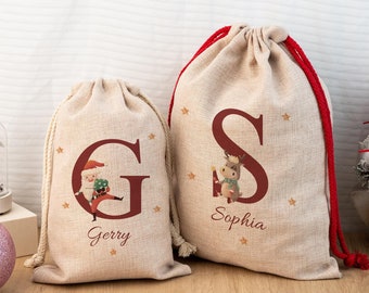 Personalised Santa Sack,Christmas Sack,Personalised Christmas Toy Sack with Name & Initial,Christmas Gift Bag,Xmas Gift Sack for Children