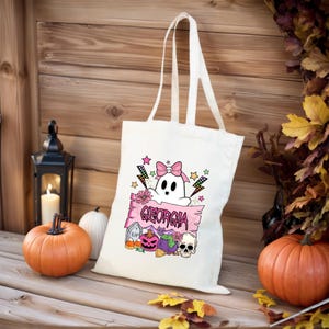 Sacola de lona de Halloween, sacolas de Halloween para crianças, sacola personalizada de doces ou travessuras de Halloween, bolsa de Halloween infantil, sacola de doces de Halloween