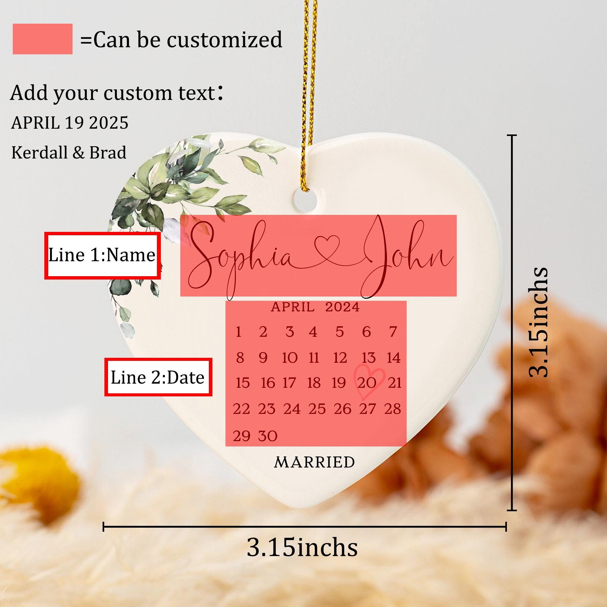 Married Ornament,Custom Wedding Keepsake,Wedding Gift,Wedding Date ornament,Calendar Anniversary Gift,Ceramic married ornament,Newlywed Gift