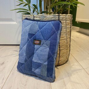 Handmade reworked Dickies quilted blue denim patchwork Kindle: IPad/ electronic device case sleeve