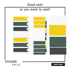May include: A set of colorful stickers with a grid pattern. The stickers are in yellow, green, and black. The text "Good note or you want to use!" is at the top of the image. The text "STICKER SALE" is at the bottom left of the image. The text "SHOP NOW" is at the bottom right of the image.