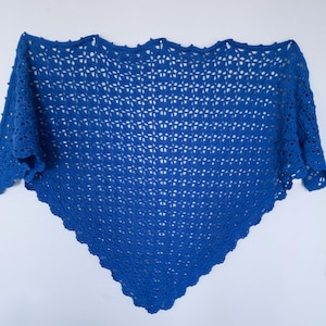 Hand Knit Blue Lace Shawl: Soft Acrylic Shoulder Wrap