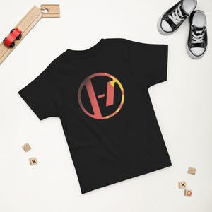 May include: Black youth t-shirt with a red and yellow circle logo featuring the letters "I-V".