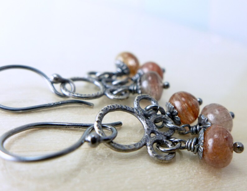 Rust Quartz Earrings Sterling Silver Dangle Chandelier Etsy