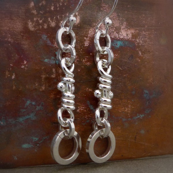 Plata, pendientes de estilo rústico, nudos orgánicos, nudo rústico joyas, pendientes de nudos, cuelga los pendientes, pendientes de Whimsical, únicos, Sha