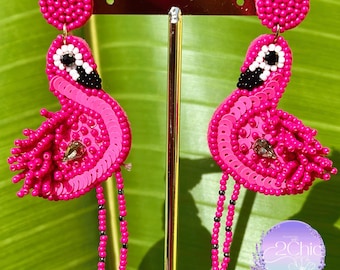 LONYOO Rosa Flamenco Regalos Acrílico Pájaro Tropicales Flamenco Pendientes Colgante Hibiscus Flor Joyería Amante de las Aves Regalos para Mujeres Niñas Mamá Amantes de la Naturaleza (Rojo