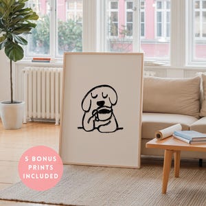 Kaffee Hund Druck Nette Espresso Bar Dekor Minimalistische Neutral ästhetische Feinschmecker Wand Kunst Küche Poster Geschenk für Latte Lover Digital Download