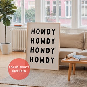 Howdy Typografie Poster Küsten Cowgirl Druck Minimalistisch Neutral Südwest Beige Dekor Bauernhaus Wohnzimmer Ästhetisch Digital Download
