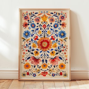 Mexican Floral Art Print Vintage Botanical Artwork Latin Folk Decor Retro Tropical Flower Print Mexican Home Decor Physical Print