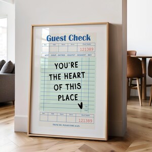 You're The Heart of This Place Guest Check Print Vintage Wall Art Girly Wall Art Apartment Decor Teenager Art Trendy Girl Housewarming Print