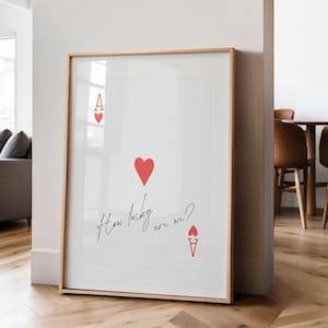 Nous avons de la chance Impression encadrée As de coeur Cartes à jouer Cowgirl côtière rouge Art mural rétro Esthétique tendance Décoration d'appartement Impression physique