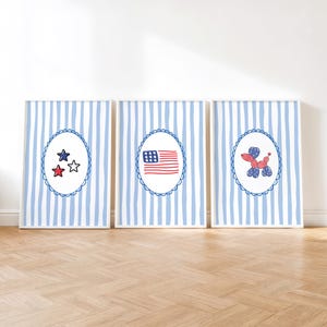 独立記念日ウォールアートギャラリーセット3枚のアートプリント、愛国的なアメリカをテーマにしたプリント、アメリカ国旗ポスター、独立記念日の装飾、デジタルダウンロード