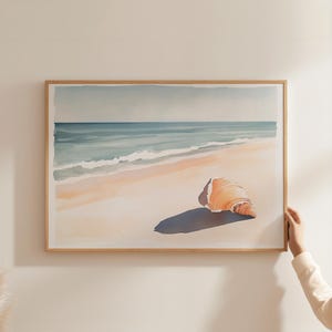 Impresión artística de conchas marinas, moderna acuarela de playa de California para verano, decoración del hogar, póster minimalista de paisaje surfero, obra de arte, impresión física