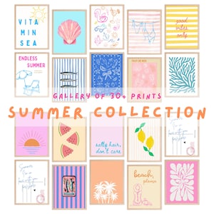 Zestaw galerii sztuki ściennej Summer Wall Art Cute Beachy Artwork Prints Trendy Pink Aesthetic Apartment Coastal Ocean Tropical Surf Vibes Digital Download