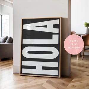 Poster tipografico Hola Poster di viaggio spagnolo Decorazione messicana Fiesta in bianco e nero Arte murale minimalista Cartello di benvenuto Arte da cucina Decorazione da bar