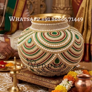 Decorated Stainless Steel Ungarala Binda Pot | Telugu Wedding Ring Game Ritual Decor