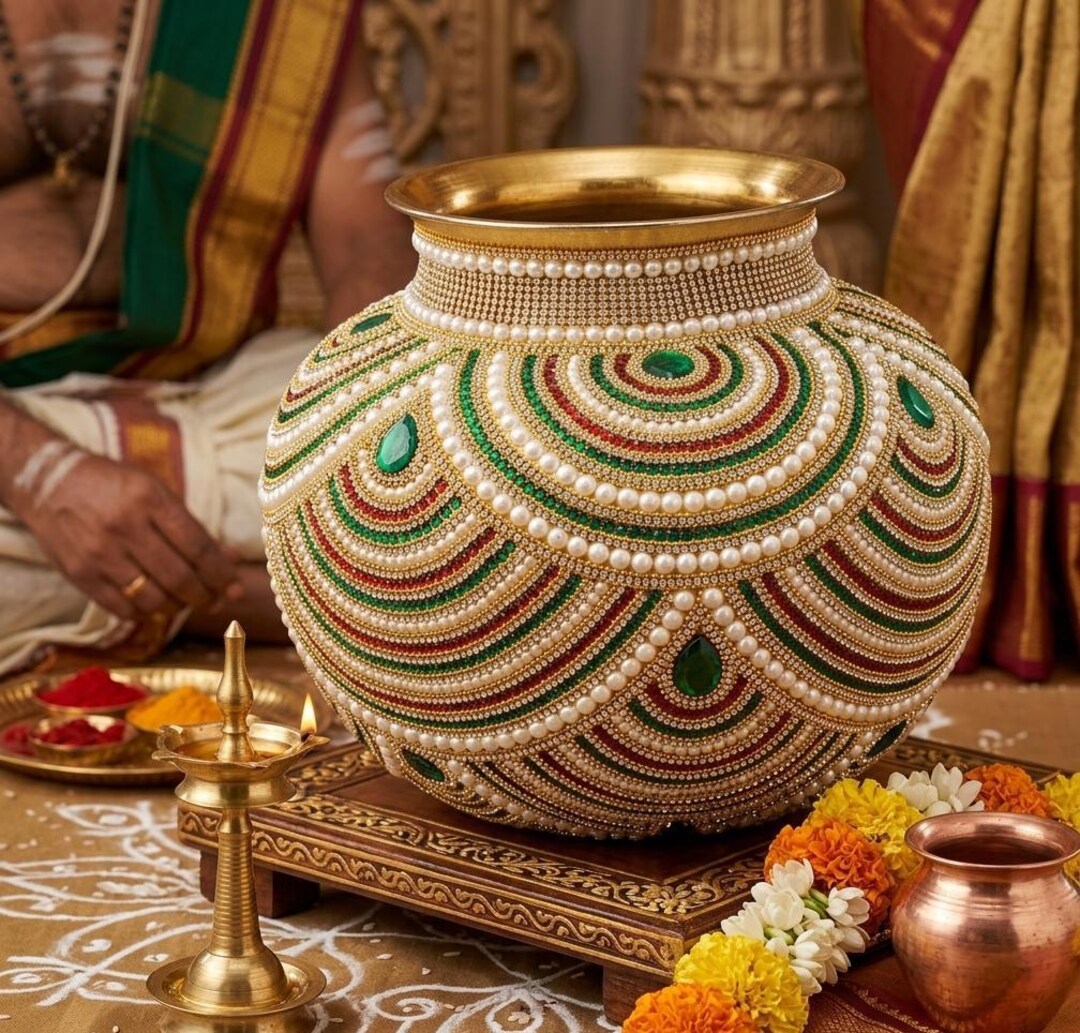 Decorated Stainless Steel Ungarala Binda Pot | Telugu Wedding Ring Game ...