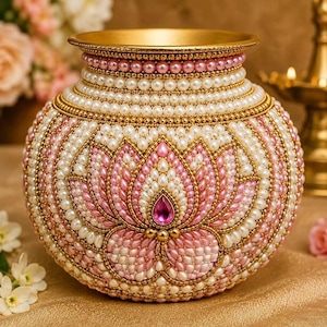Decorated Stainless Steel Ungarala Binda Pot | Telugu Wedding Ring Game Ritual Decor
