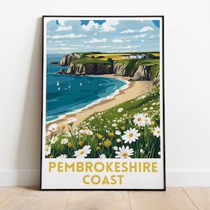 Pembrokeshire Coast Travel Print - Coastal Landscape Art, Wales Wall Decor, Scenic Pembrokeshire Poster, UK Travel Print Artwork