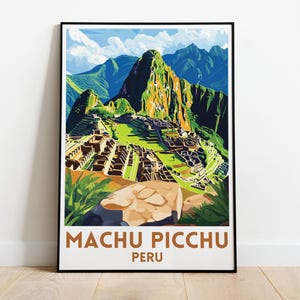 Impressão de viagem de Machu Picchu - Pôster vintage do Peru, arte de ruínas incas, decoração de parede de Machu Picchu, pôster de viagem da América do Sul, marco histórico