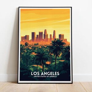 Los Angeles Travel Print - Iconic City Skyline Poster, California Wall Art, LA Decor, USA Sunset