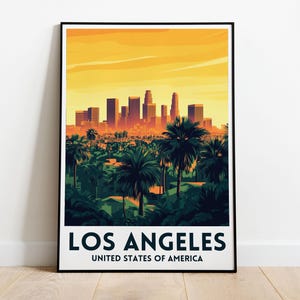 Los Angeles Travel Print - Vintage California Poster, LA Skyline Wall Art, Retro Cityscape Decor