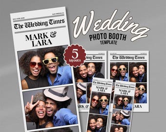 Plantilla de tira para fotomatón de boda, diseño de fotomatón de periódico, marco de fotomatón, plantilla digital, diseño para guardar la fecha de boda