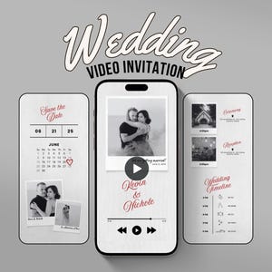 Music Playlist Wedding Video Invitation: Modern Minimalist Save the Date (Canva Template)