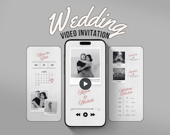 Music Playlist Wedding Video Invitation: Modern Minimalist Save the Date (Canva Template)