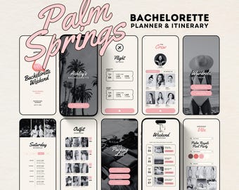 App-like Palm Springs Bachelorette Itinerary Canva Template Pool Party Bachelorette Weekend Itinerary Digital Planner Tropical Bachelorette
