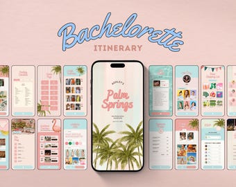 App-like Bachelorette Itinerary Template Planner Palm Springs Theme Pool Party Itinerary Editable Digital Planner Checklist Canva Template