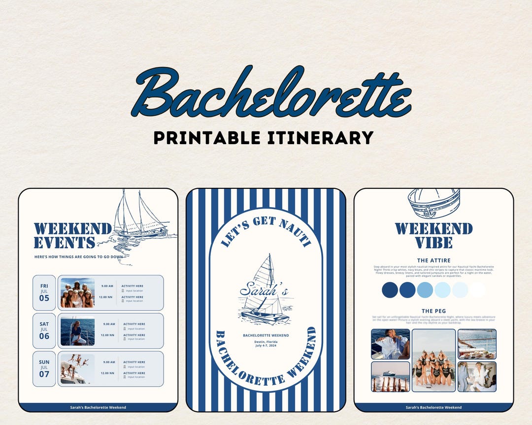 Yacht Bachelorette Itinerary Canva Template Girls Weekend Trip